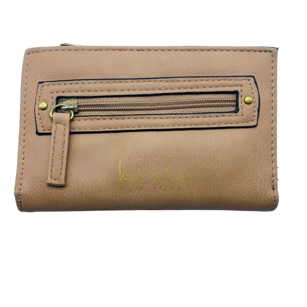 Nicole Miller New York Tan Wallet Clutch Purse Cards Cash Tan Beige 6" x 4"
